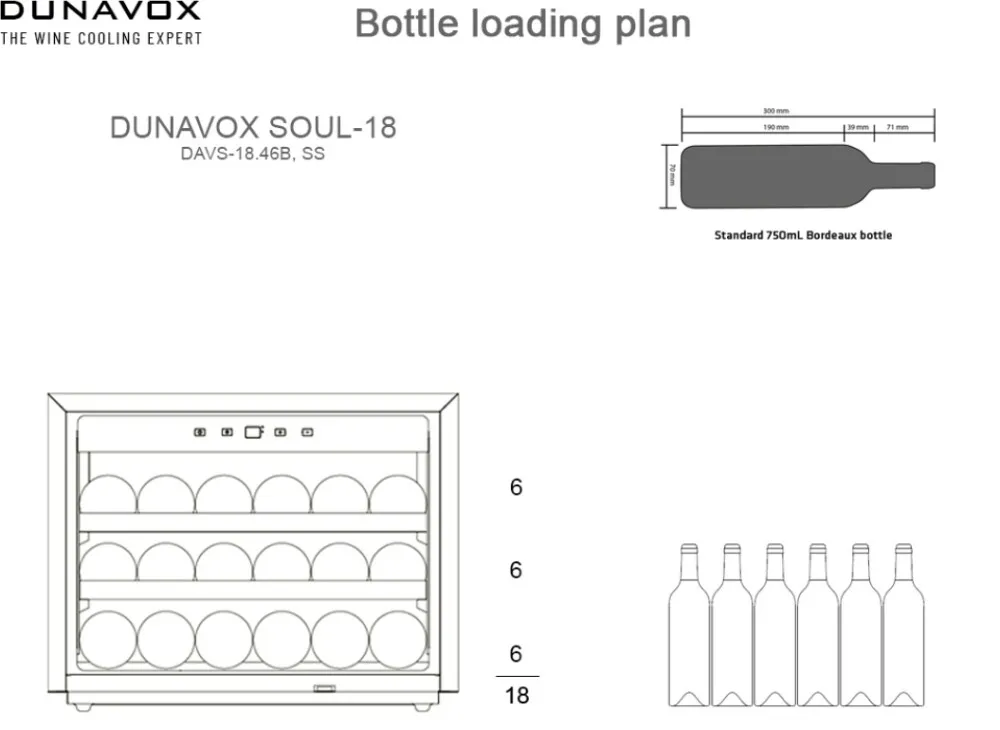 Dunavox VS-18.46B Cantina vino 18 bottiglie vetro nero
