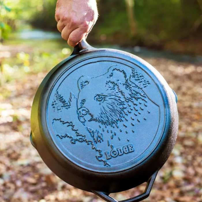 Lodge 31.90cm L10SKWLBR High Round Cast Iron Frying Pan with Bear Logo